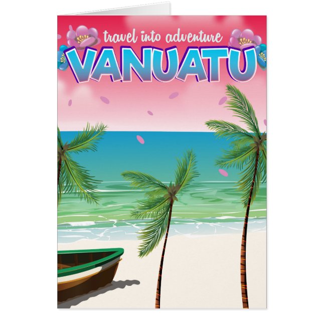 Vanuatu "reis naar avontuur" reisposter. (Voorkant)
