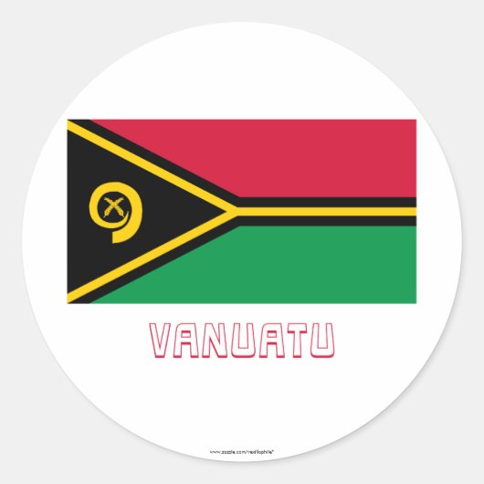Vanuatu Vlag met naam Ronde Sticker (Voorkant)
