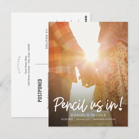 Vanuit de hart bewerkbare kleur de datum opslaan briefkaart (Voorkant / Achterkant)