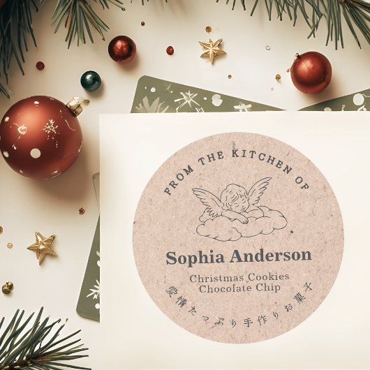 Vanuit de keuken van Christmas Angel Wing Kraft Ronde Sticker