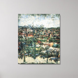 Vanuit een openbare tuin kijkt u uit op een dorp. canvas afdruk