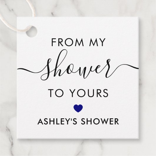 Vanuit mijn douche naar de jouwe, Bruidssalon Navy Bedankjes Labels (Voorkant)