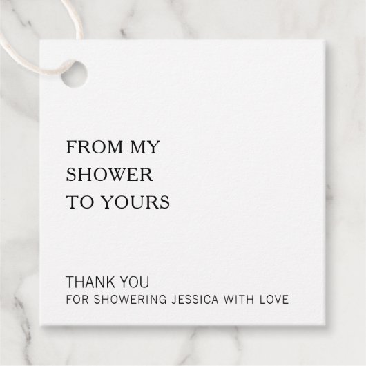 Vanuit mijn douche naar de jouwe Moderne Bruidssho Bedankjes Labels (Voorkant)