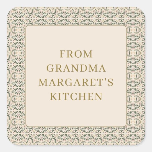 Vanuit Oma's Keuken Gepersonaliseerde Naam Botanis Vierkante Sticker (Voorkant)