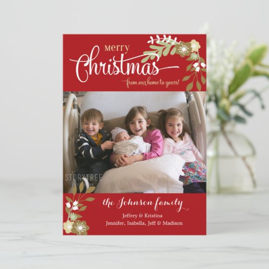 Vanuit ons thuis- Kerstmis aangepaste foto Feestdagenkaart (Staand voorkant)