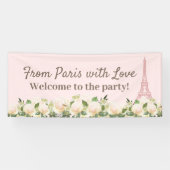 Vanuit Parijs Love Eiffeltoren Roze Witte Bloemen Spandoek (Horizontaal)