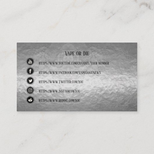 VAPE | Sociale media voor Hookah Silver Business Visitekaartje (Achterkant)