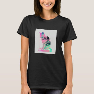 Vaperwave Aesthetic Glitch Cat Retrowave Synthwave T-shirt