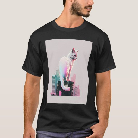 Vaperwave Aesthetic Glitch Cat Retrowave Synthwave T-shirt (Voorkant)