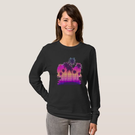 Vaperwave Aesthetic Glitch Palm Retrowave Synthwav T-shirt (Voorkant volledig)