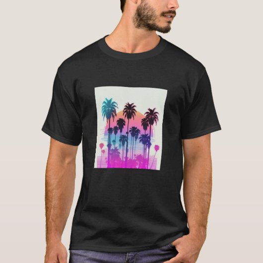 Vaperwave Aesthetic Glitch Palm Retrowave Synthwav T-shirt (Voorkant)