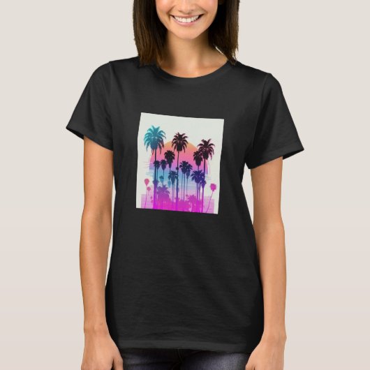 Vaperwave Aesthetic Glitch Palm Retrowave Synthwav T-shirt (Voorkant)