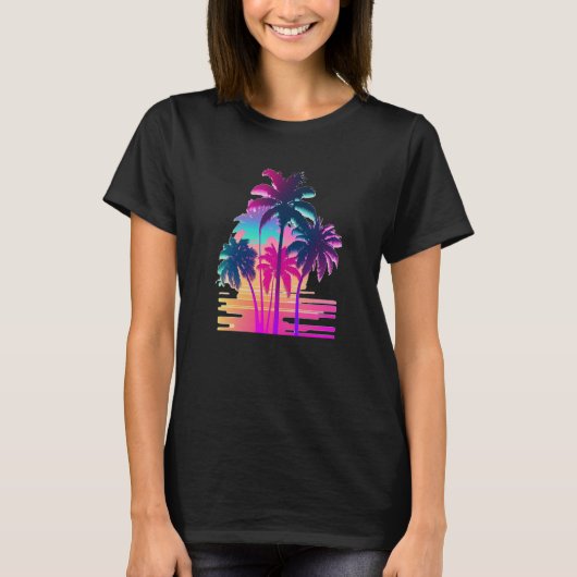 Vaperwave Aesthetic Glitch Palm Retrowave Synthwav T-shirt (Voorkant)