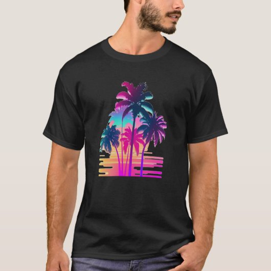 Vaperwave Aesthetic Glitch Palm Retrowave Synthwav T-shirt (Voorkant)