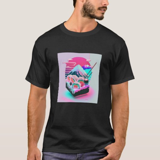 Vaperwave Aesthetic Glitch Sushi Retrowave Synthwa T-shirt (Voorkant)