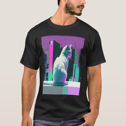 Vaperwave Esthetiek Glitch Kat Retrowave Synthwave T-shirt (Voorkant)