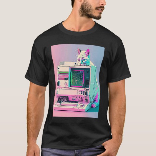 Vaperwave Esthetiek Glitch Kat Retrowave Synthwave T-shirt (Voorkant)
