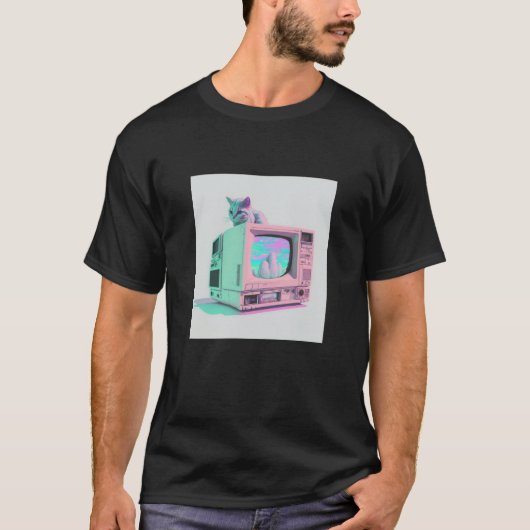 Vaperwave Esthetiek Glitch Kat Retrowave Synthwave T-shirt (Voorkant)