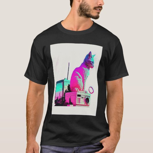 Vaperwave Esthetiek Glitch Kat Retrowave Synthwave T-shirt (Voorkant)