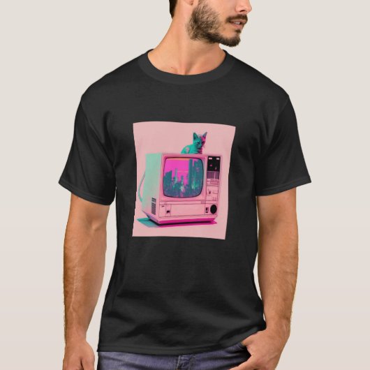 Vaperwave Esthetiek Glitch Kat Retrowave Synthwave T-shirt (Voorkant)