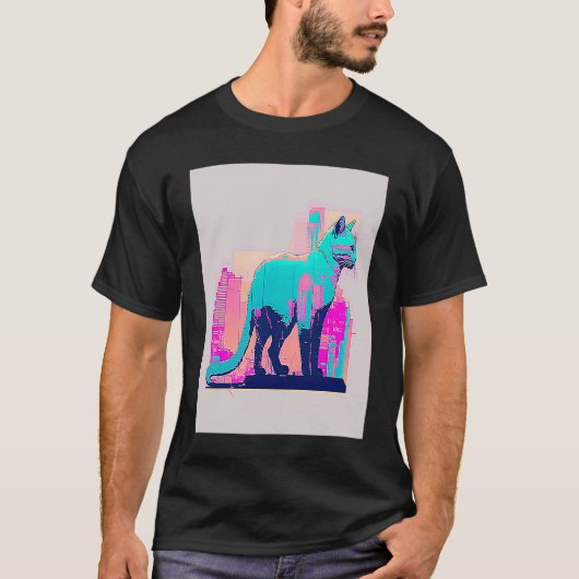 Vaperwave Esthetiek Glitch Kat Retrowave Synthwave T-shirt (Voorkant)