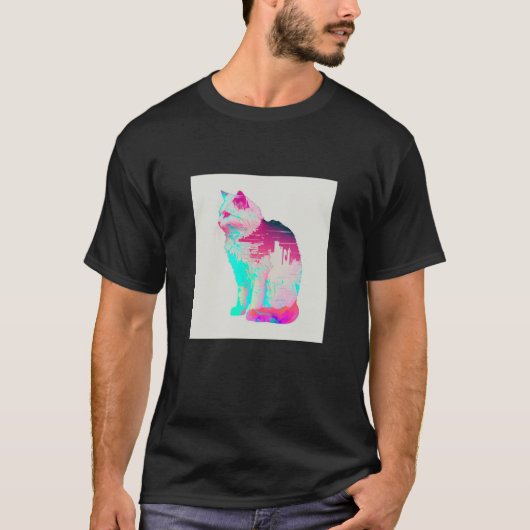 Vaperwave Esthetiek Glitch Kat Retrowave Synthwave T-shirt (Voorkant)