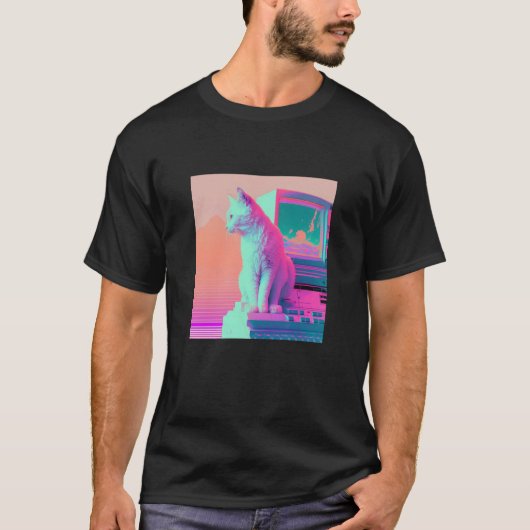 Vaperwave Esthetiek Glitch Kat Retrowave Synthwave T-shirt (Voorkant)