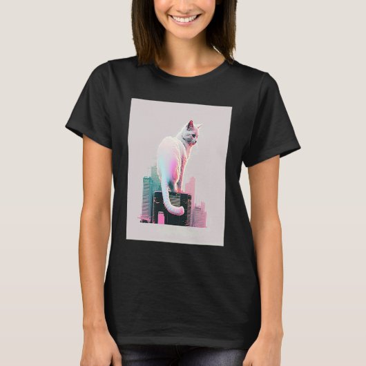 Vaperwave Esthetiek Glitch Kat Retrowave Synthwave T-shirt (Voorkant)