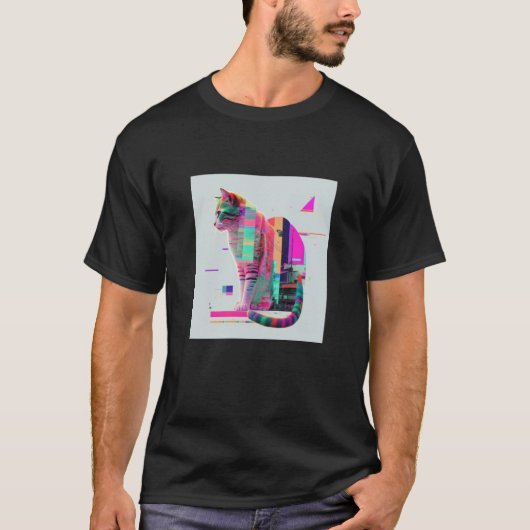 Vaperwave Esthetiek Glitch Kat Retrowave Synthwave T-shirt (Voorkant)