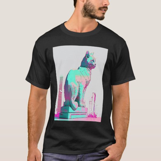 Vaperwave Esthetiek Glitch Kat Retrowave Synthwave T-shirt (Voorkant)