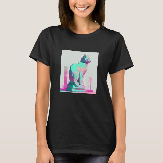 Vaperwave Esthetiek Glitch Kat Retrowave Synthwave T-shirt (Voorkant)