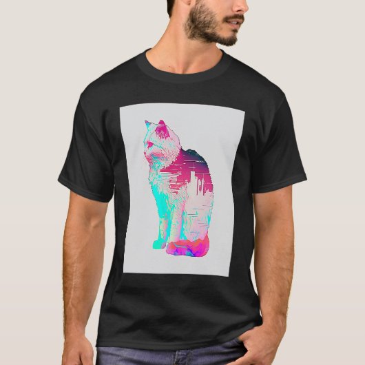 Vaperwave Esthetiek Glitch Kat Retrowave Synthwave T-shirt (Voorkant)