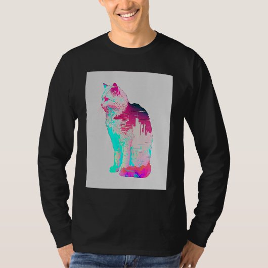 Vaperwave Esthetiek Glitch Kat Retrowave Synthwave T-shirt (Voorkant)