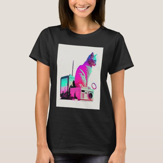 Vaperwave Esthetiek Glitch Kat Retrowave Synthwave T-shirt (Voorkant)
