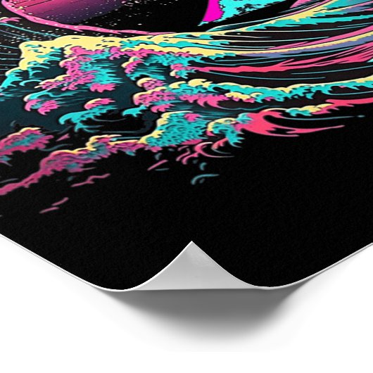 Vaperwave esthetisch glitch Great Wave Retrowave S Poster (Hoek)