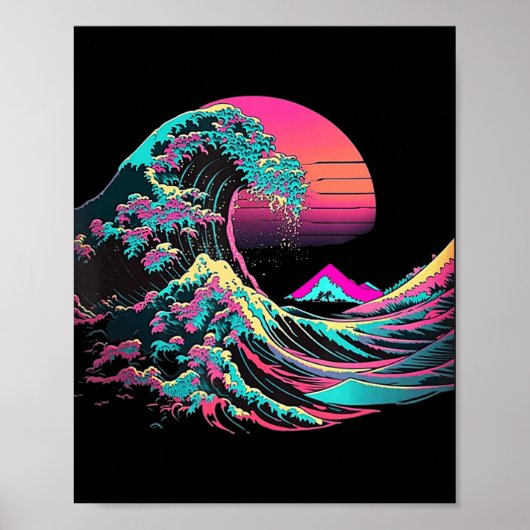 Vaperwave esthetisch glitch Great Wave Retrowave S Poster (Voorkant)