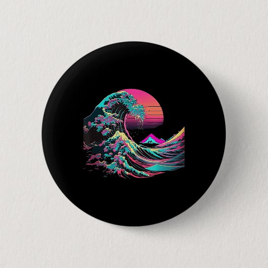Vaperwave esthetisch glitch Great Wave Retrowave S Ronde Button 5,7 Cm (Voorkant)