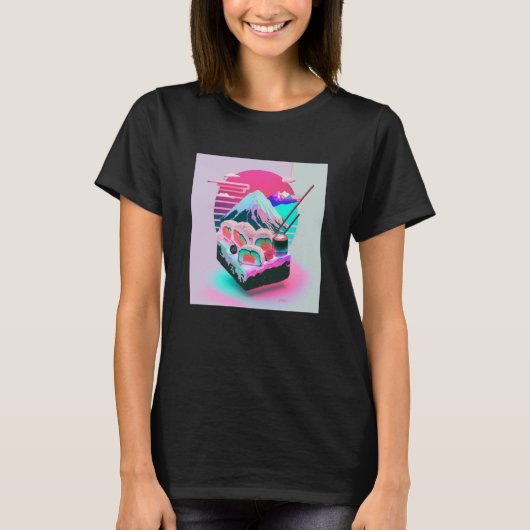 Vaperwave esthetisch glitch Sushi Retrowave Synthw T-shirt (Voorkant)