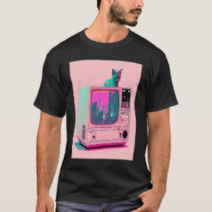 Vaperwave Esthetische Glitch Kat Retrowave Synthwa T-shirt