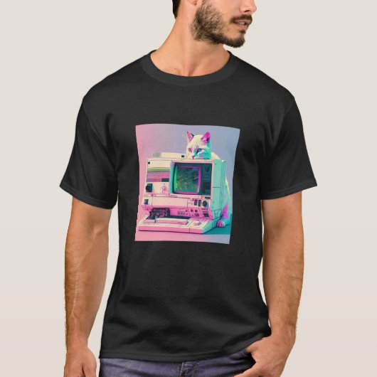 Vaperwave Esthetische Glitch Kat Retrowave Synthwa T-shirt (Voorkant)