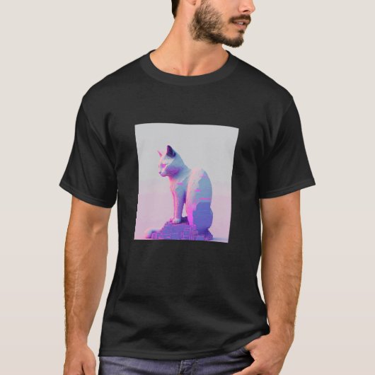 Vaperwave Esthetische Glitch Kat Retrowave Synthwa T-shirt (Voorkant)