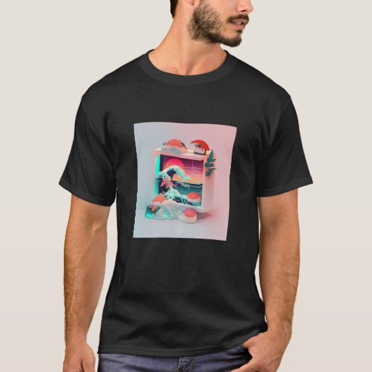 Vaperwave esthetische storing sushi retrowave synt t-shirt (Voorkant)