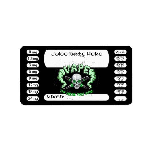 Vaping | DIY E-Juice Label Vape Skull by VapeGoat (Voorkant)