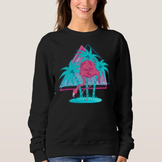 Vaporgolf 80s roze flamingo Palm Trees Tropical Su Trui (Voorkant)