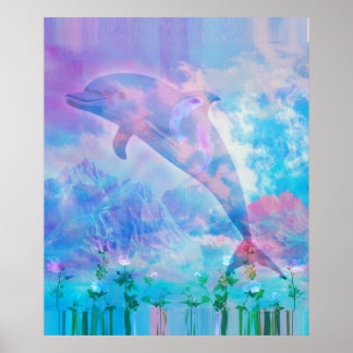 Vaporgolf dolfijn aan de hemel poster