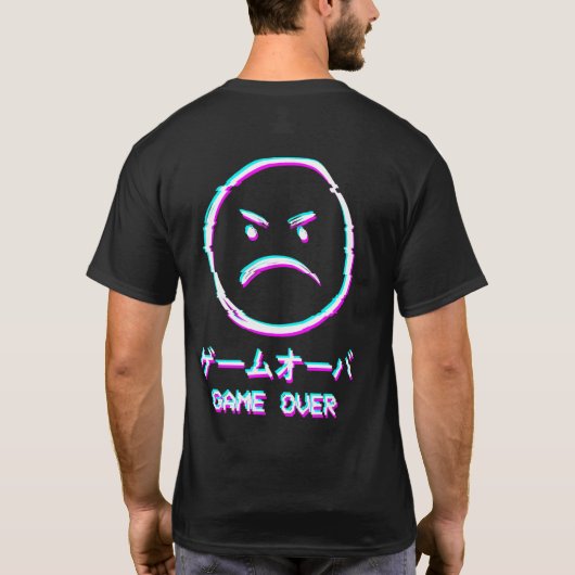 Vaporgolf esthetisch angstig gezicht Japans spel T-shirt (Achterkant)
