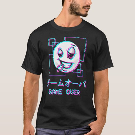 Vaporgolf esthetisch gelukkig gezicht Japans spel T-shirt (Voorkant)