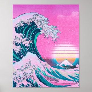 Vaporgolf esthetische Golf van Kanagawa Sunset Poster