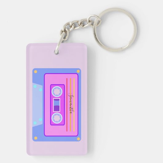 Vaporgolf-esthetische retroflector roze 90s audio- sleutelhanger (achterkant)