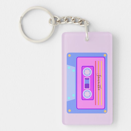 Vaporgolf-esthetische retroflector roze 90s audio- sleutelhanger (Voorkant)
